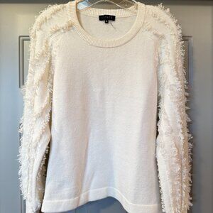 1. STATE White Textured Sweater – Size Medium – Cozy Fringe Sleeve Pullover